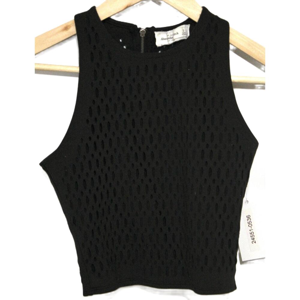 Womens Abercrombie & Fitch Black Sleeveless Halter Ripped Crop Top Size Small